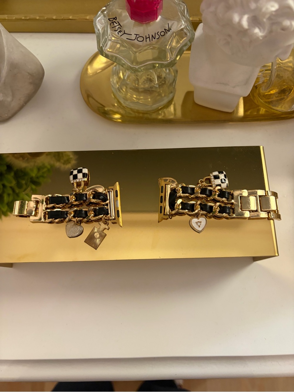 Gold and Black Chain Link Apple Watch Band Straps with Charms